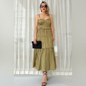 Forest green satin tiered dress size large
